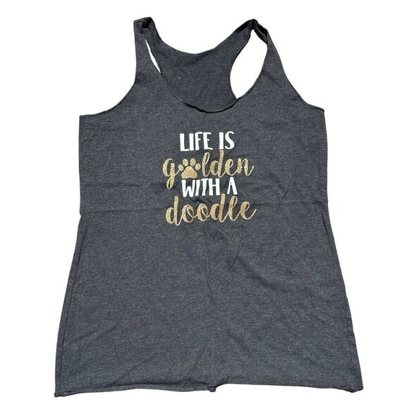 Life is Golden with a Doodle Gray Goldendoodle Glitter Tank Top Size Medium - Picture 1 of 4